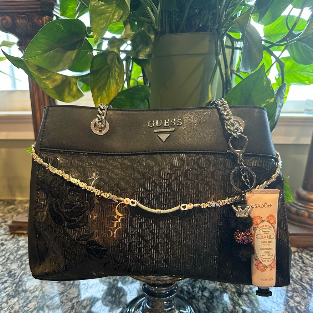 Guess Black Floral Shoulder Bag